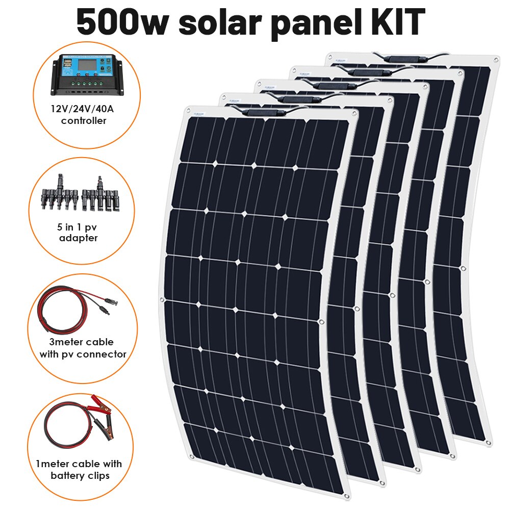 Solar Panel Complete Energy Kit Photovoltaic Flexible Set Battery Motorhome Charger