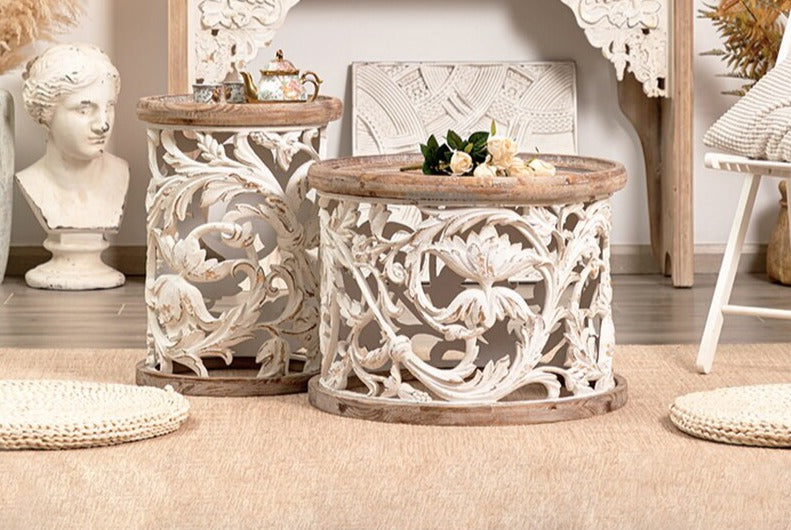 Coffee Tables Solid Wood Round Tisch Furniture Creative Retro Couchtisch Carved Side Tables