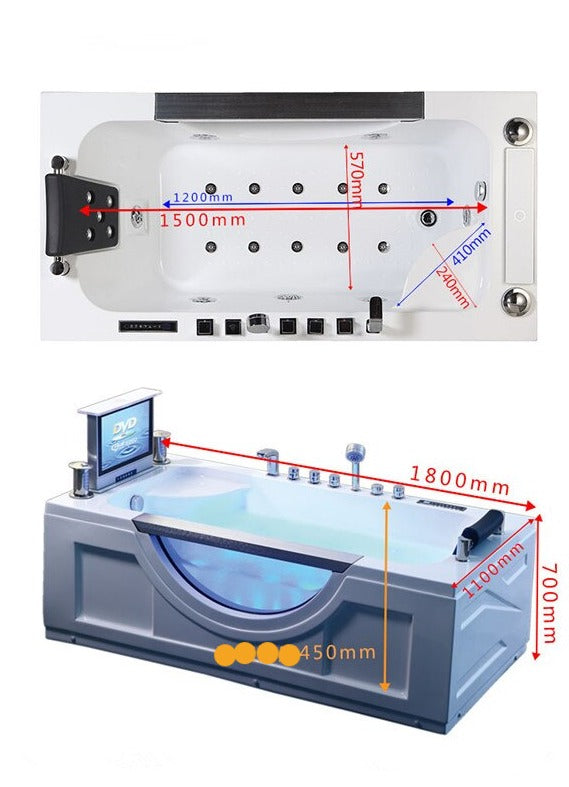 Bathtub Bathroom Whirlpool Badewanne LED Colored Lights Indoor Spa Surf Massage Tub
