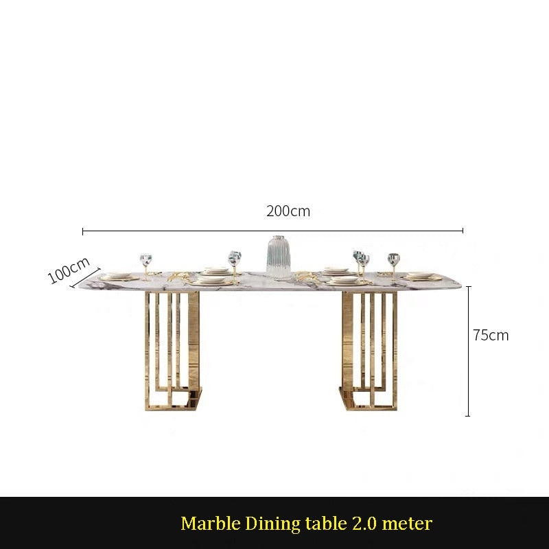 Dining Table Set Marble Stone Top Stainless Steel Leg Esstisch Set Rectangular Style Tables Sets