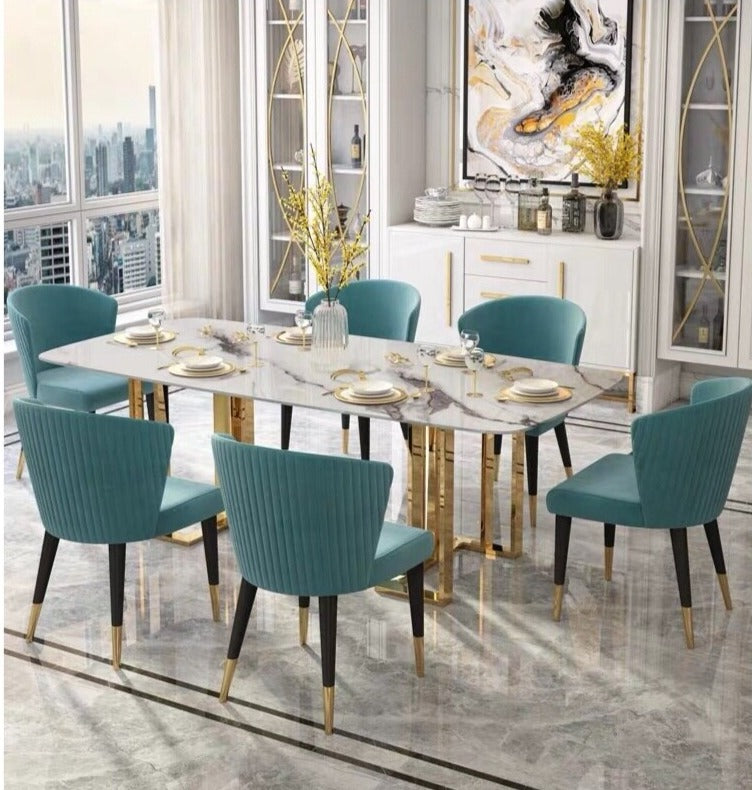 Dining Table Set Marble Stone Top Stainless Steel Leg Esstisch Set Rectangular Style Tables Sets