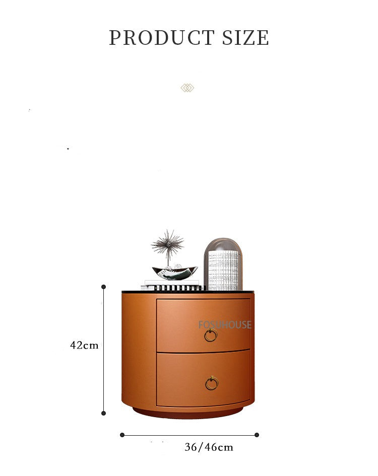 Bedside Cabinets Leather Italian Light Round Nightstand Rock Tempered Storage Bedroom Furniture