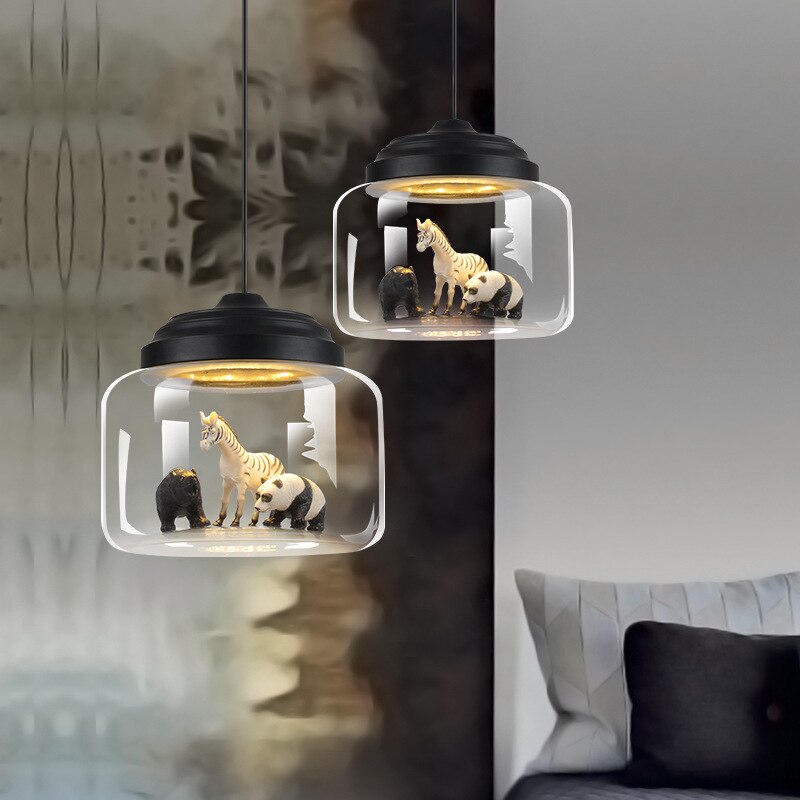 Children's Room Lighting Modern LED Glass Lampshade Animal Lighting Decor Pendant Lights