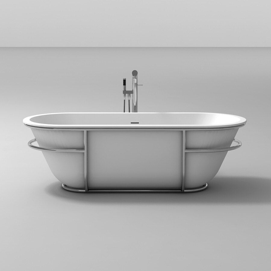 Bathtub Bathroom Solid Surface Resin Freestanding Badewanne Ovale Shape WIth Stainless Steel Bracks