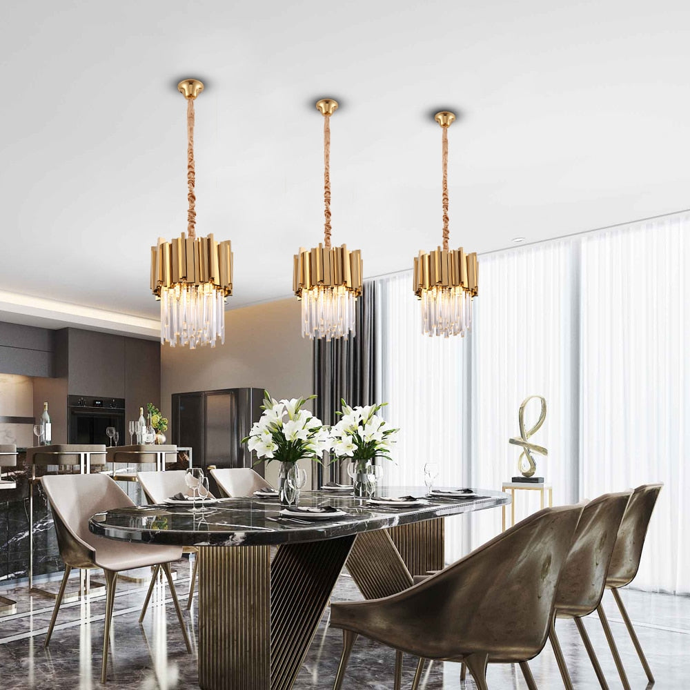 Pendant Light Modern Light Luxury Island Chain Cristal Light Stainless Steel Light Fixture Kronleuchter