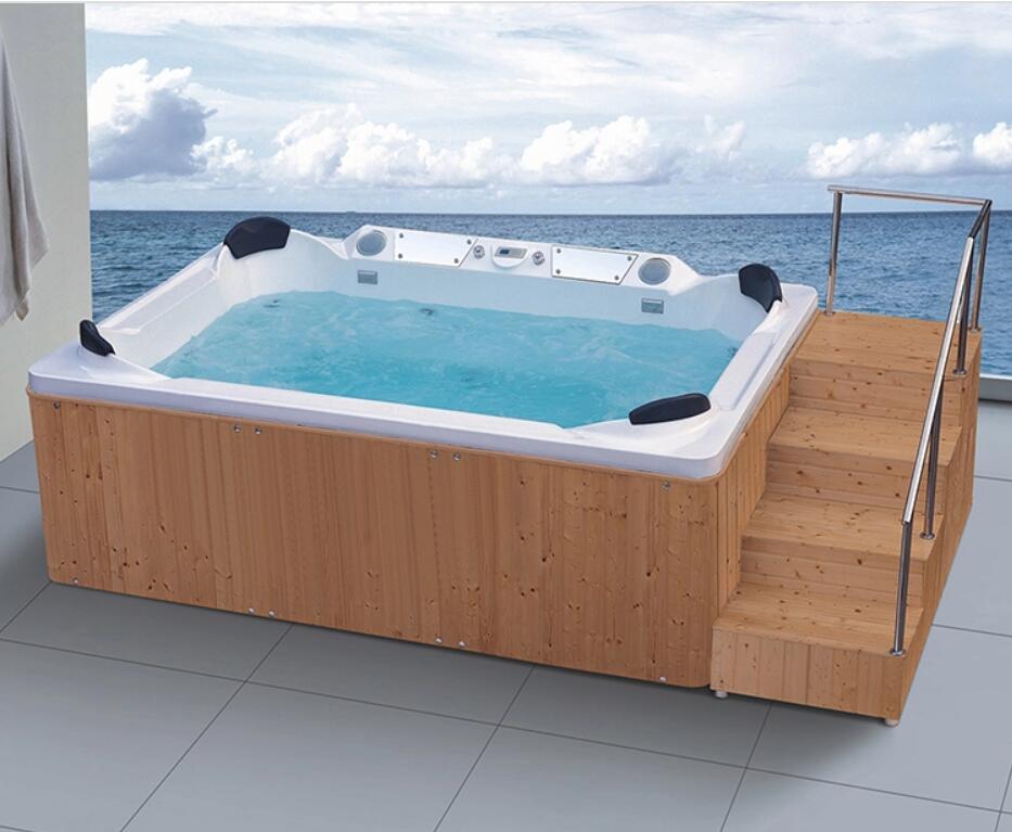 Outdoor Whirlpool 4 People Capacity Wooden Hydromassage Hot Spa Bathtub Garden Pool Hot Tub