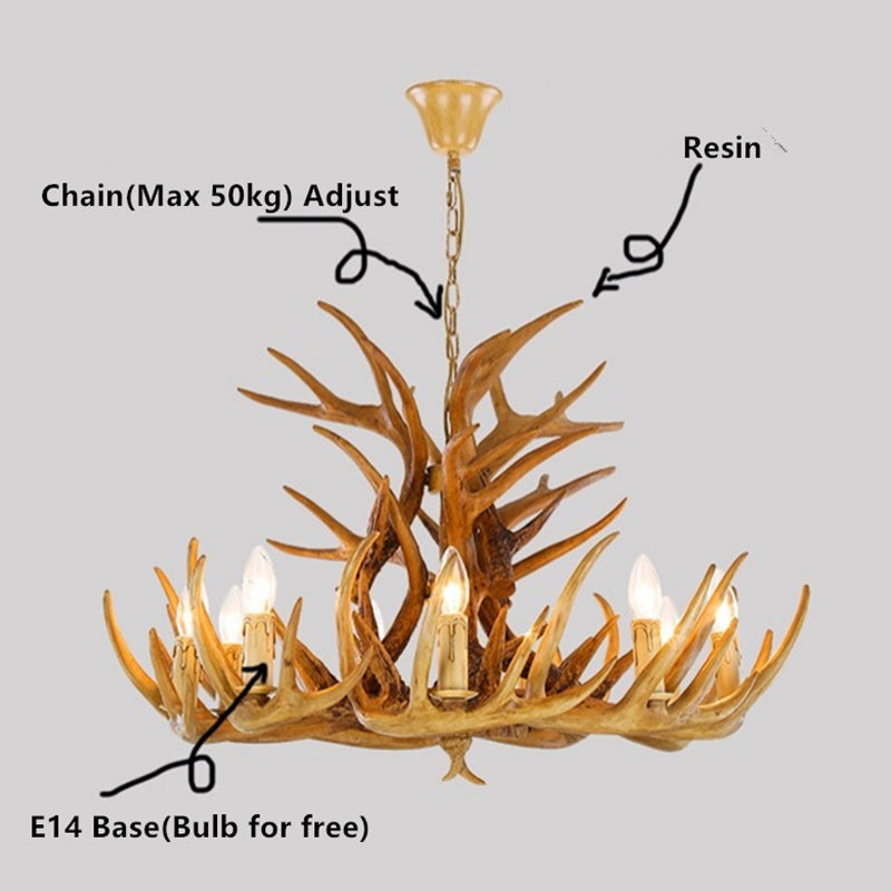 Chandelier American Country Antler Pendant Lights Candle Antler Lighting Antler LOFT Resin Deer Horn Chandeliers