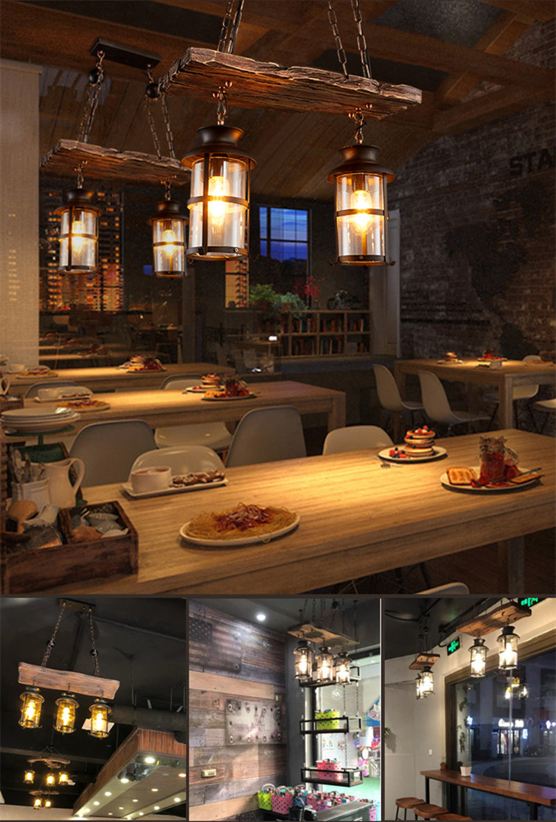 Pendant Light Antique Industrial Retro Wood E27 LED Ceiling Chandelier Wood Pendant Lights