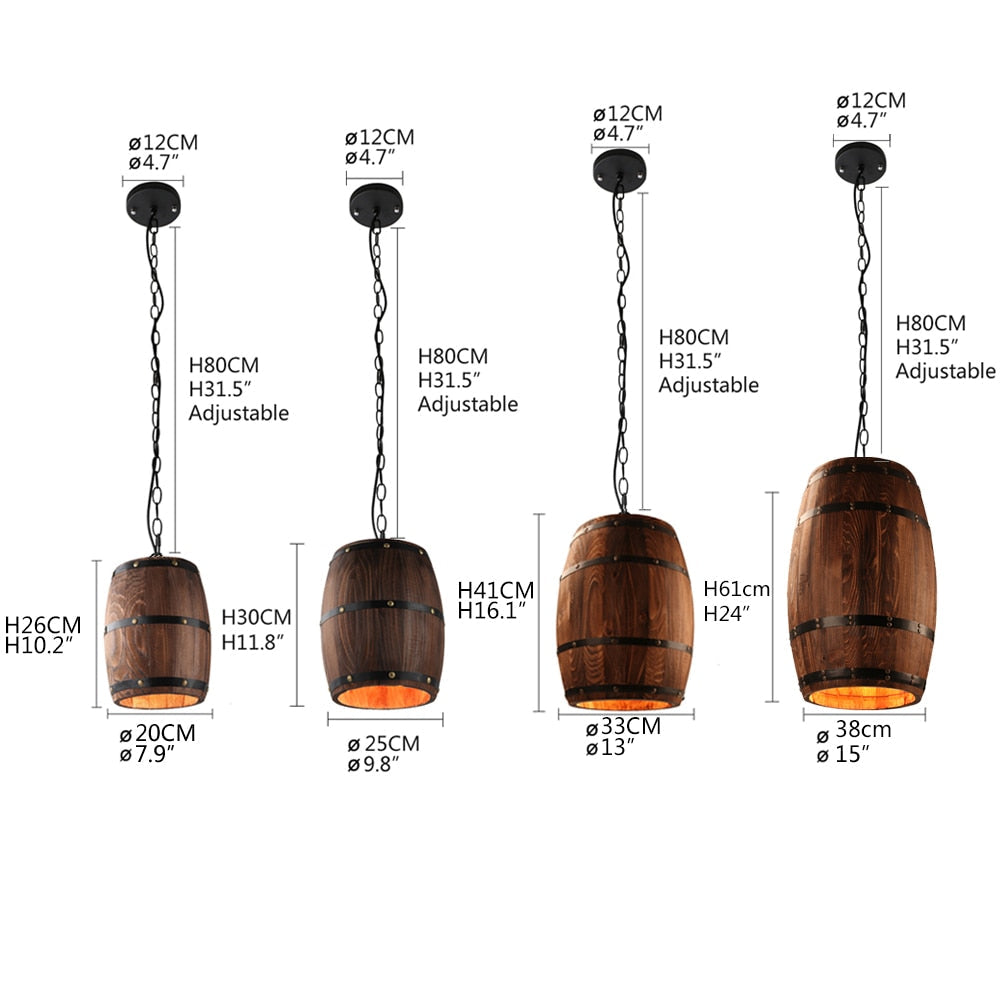 Pendant Lights American Country Natural Wood Wine Barrel E27 Pendant Lights