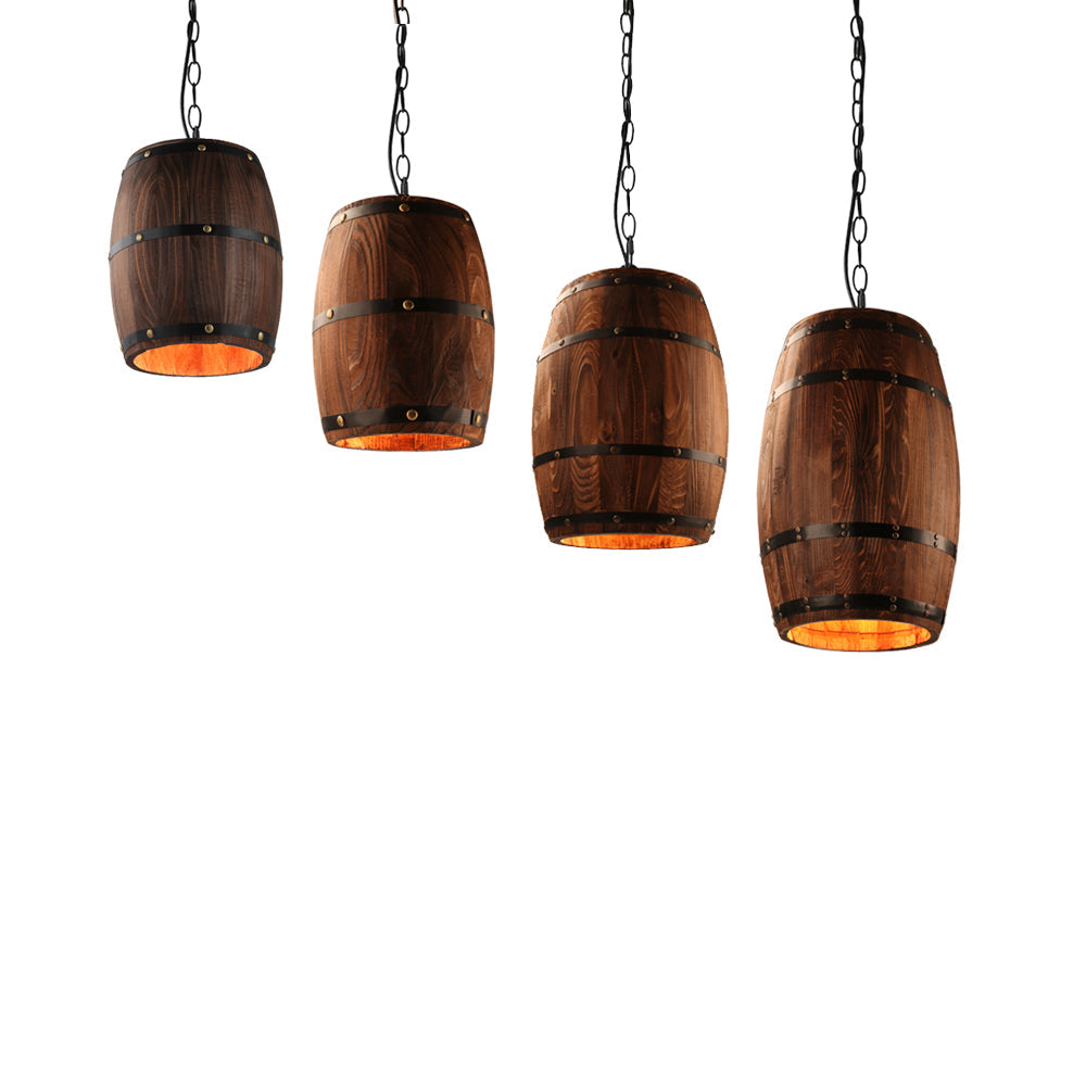 Pendant Lights American Country Natural Wood Wine Barrel E27 Pendant Lights