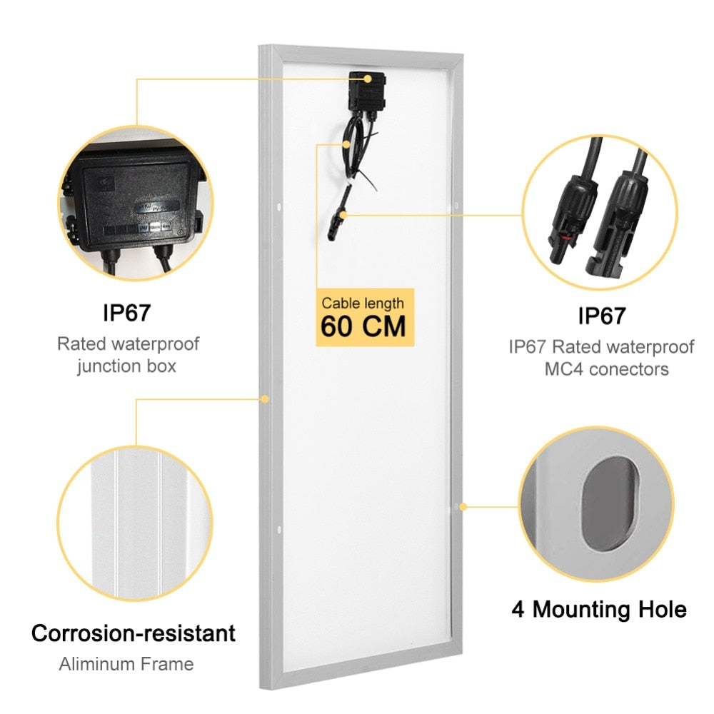 Solar Panel Waterproof Glass Solar Panels 100W -1400W 8V Monocrystalline Solar Board/RV Charge 12V