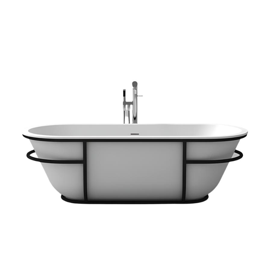 Bathtub Bathroom Solid Surface Resin Freestanding Badewanne Ovale Shape WIth Stainless Steel Bracks