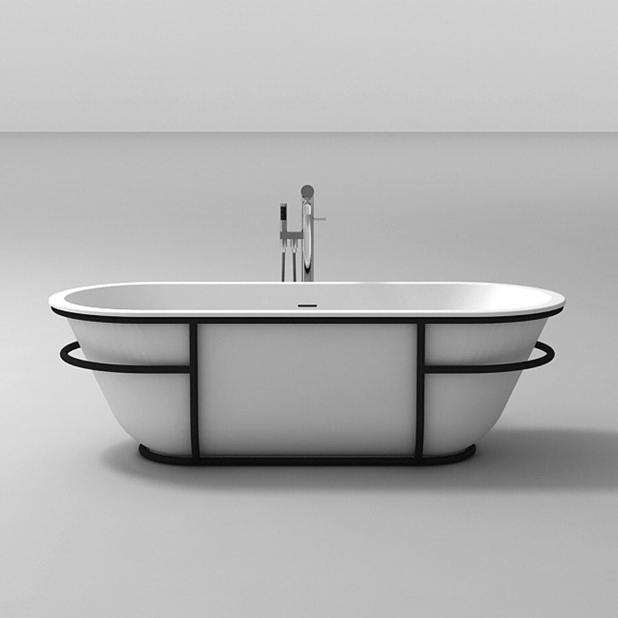 Bathtub Bathroom Solid Surface Resin Freestanding Badewanne Ovale Shape WIth Stainless Steel Bracks