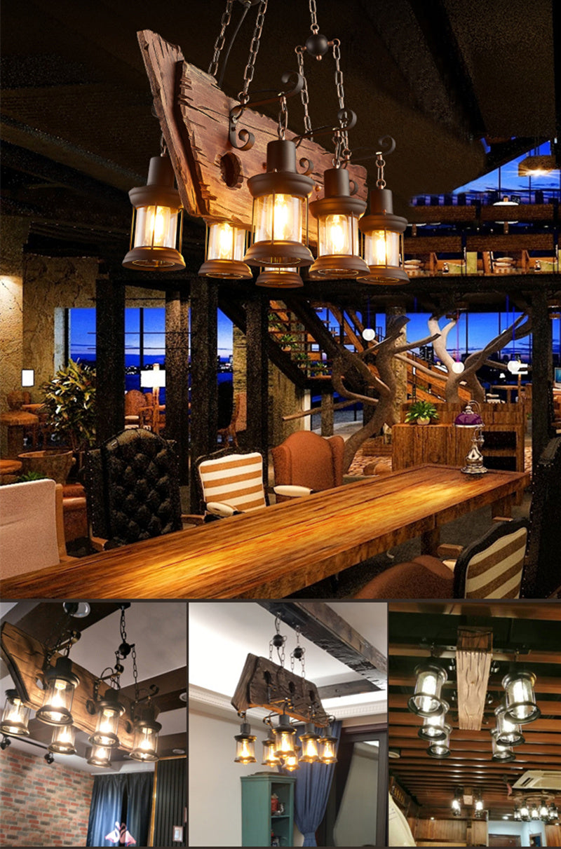 Pendant Light Antique Industrial Retro Wood E27 LED Ceiling Chandelier Wood Pendant Lights