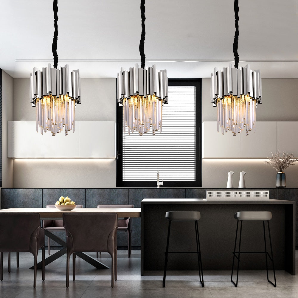 Pendant Light Modern Light Luxury Island Chain Cristal Light Stainless Steel Light Fixture Kronleuchter