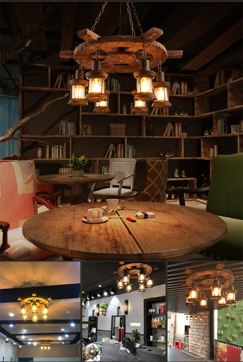 Pendant Light Antique Industrial Retro Wood E27 LED Ceiling Chandelier Wood Pendant Lights