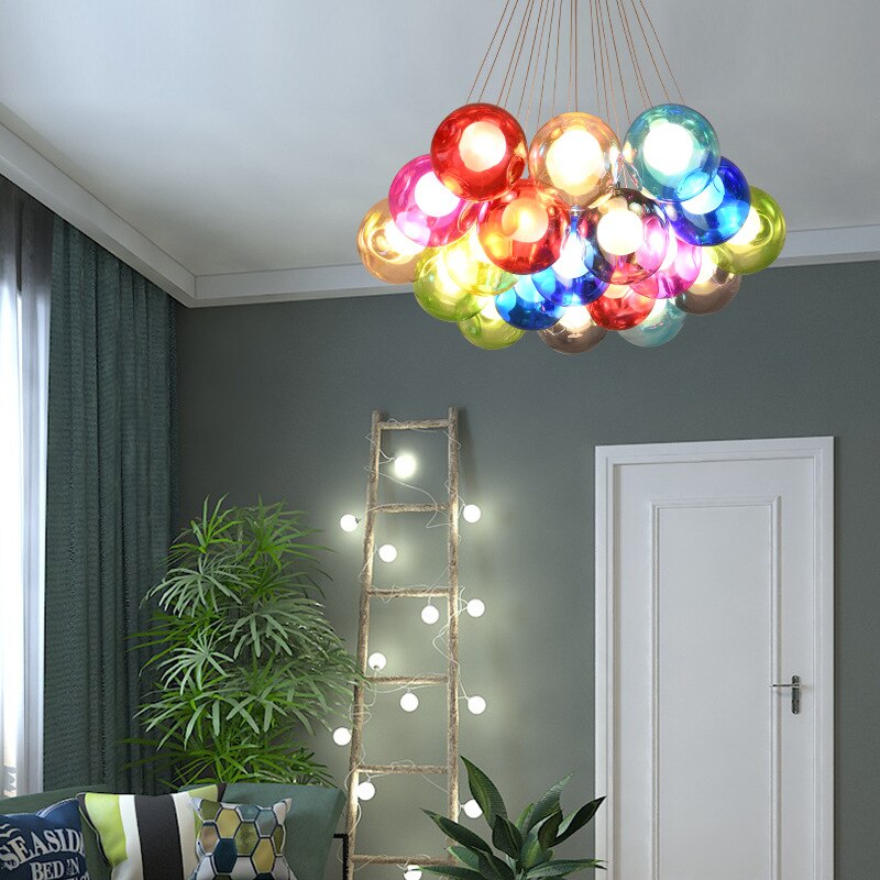 Children's Room Lighting Creative Glass Light Colorful Pendant Lamps Kids Room Hanging Lights