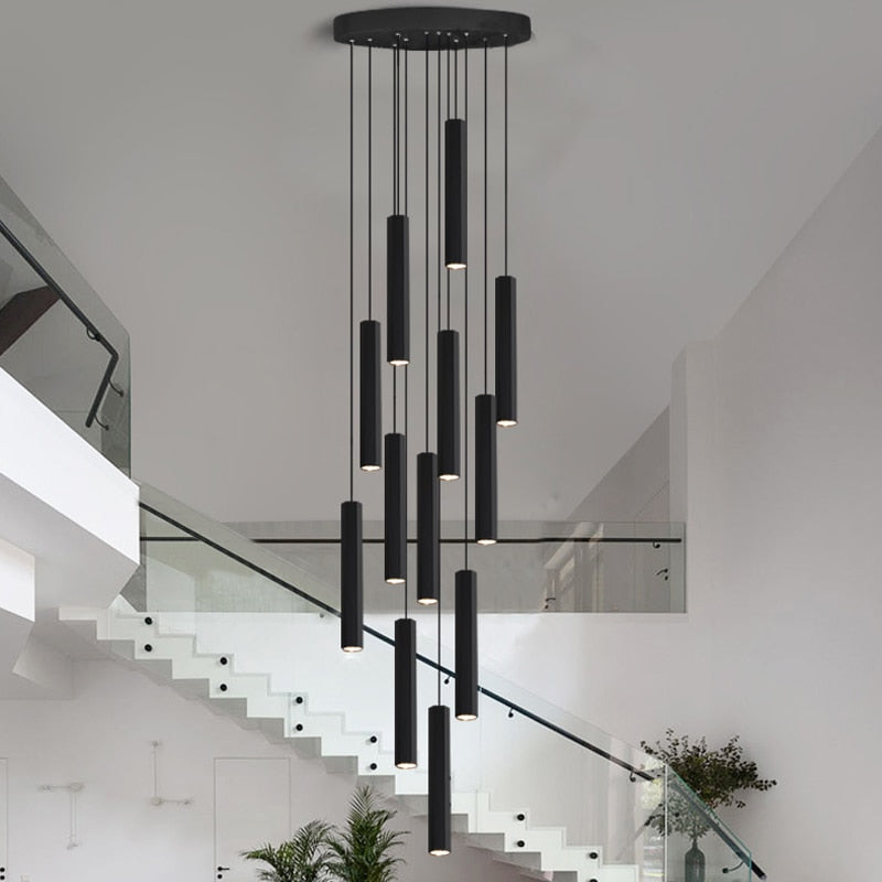 Chandelier Led Warm Light Black Long Tube Chandeliers