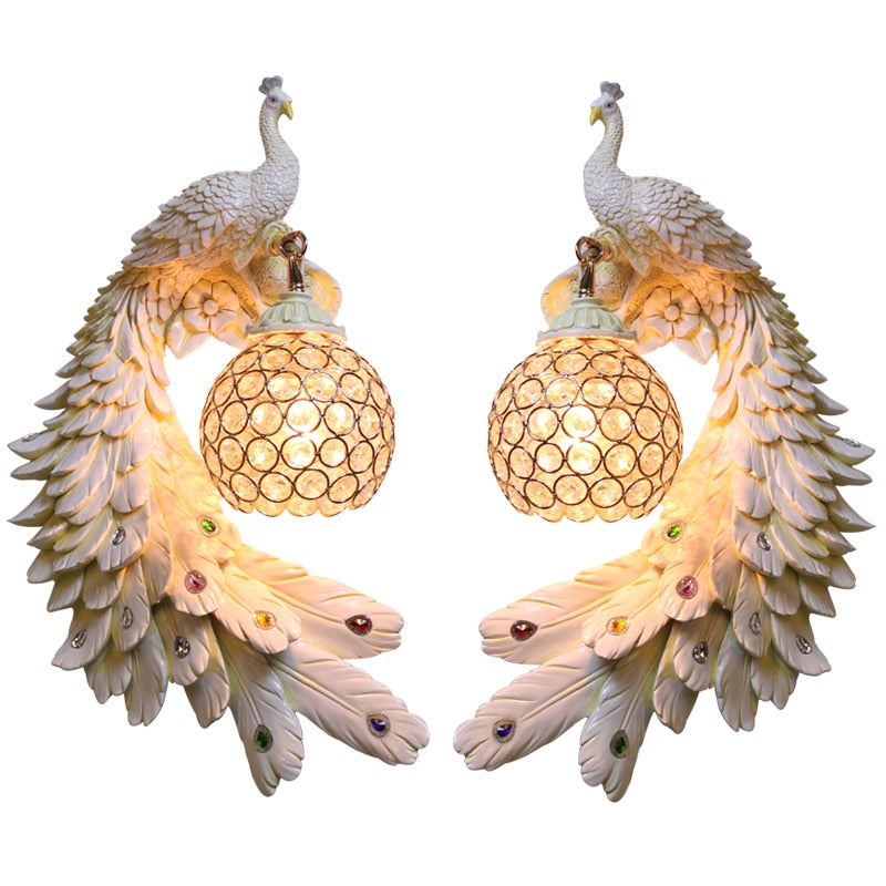 Wall Lamps Modern Twins Peacock Colorful Crystal Metal Wall Lights