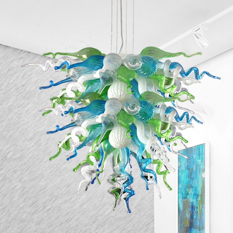 Chandelier Chilly Aqua Blue Green Glass Art Light Fixture Murano Glass Chandelier