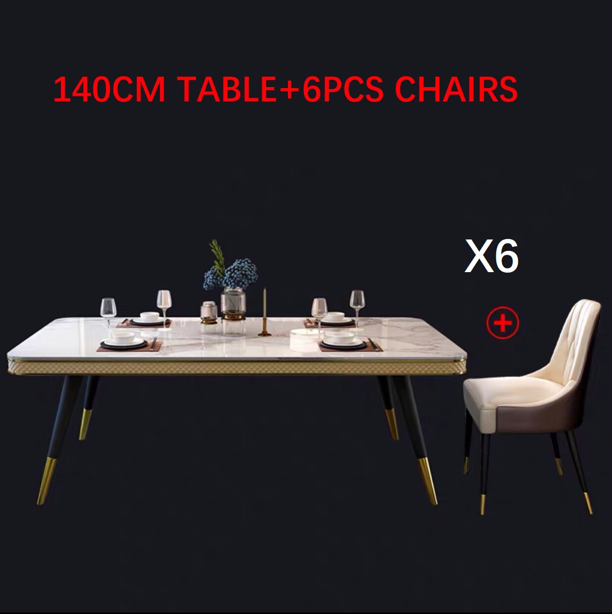 Dining Table Set Italian Luxury Design Marble Top Esstisch-Set Metal Legs Tables