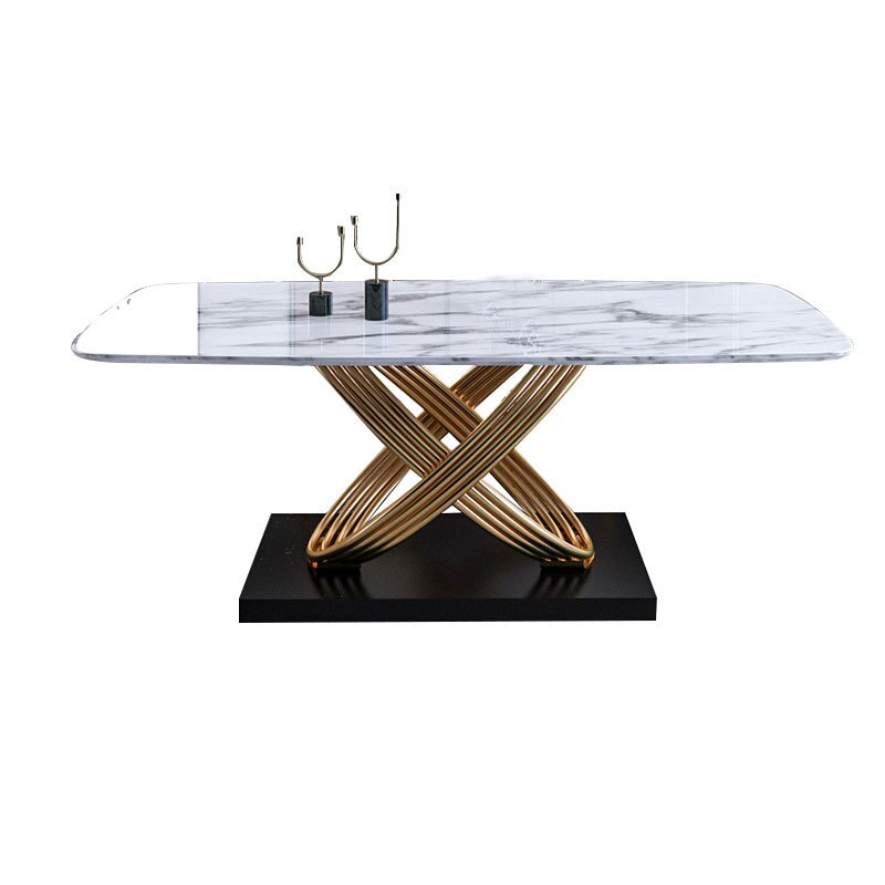 Dining Table Set Light Luxury Stainless Steel Marble Esstisch-Set Golden Dinning Table Sets