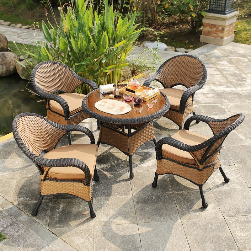 Outdoor Sets Balcony Garden Furniture Leisure Table Chairs European-Style Terrace Home Villa Rattan Outdoor Sets