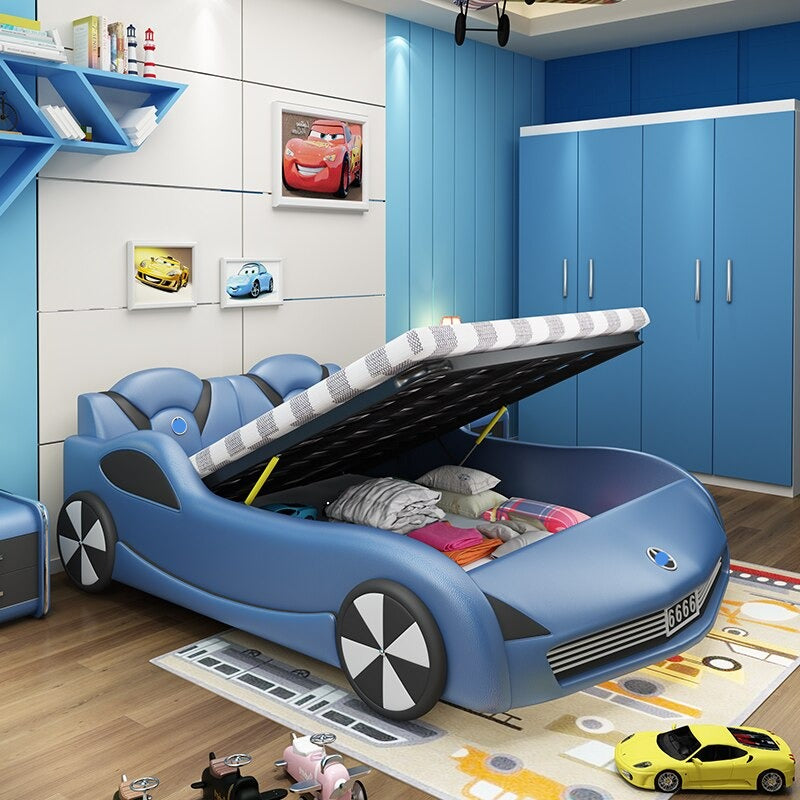 Kids Bed  Car Type Multifunctional Leather Bed