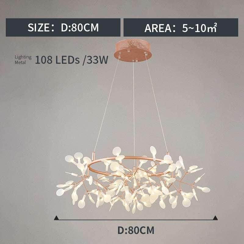 Chandelier Firefly LED Light Stylish Tree Branch Metal Round Living Room Lights Chandeliers