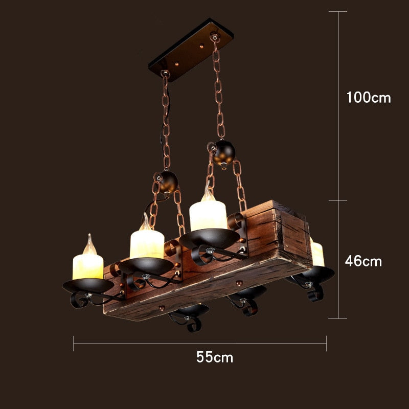 Pendant Light Antique Industrial Retro Wood E27 LED Ceiling Wood Lights