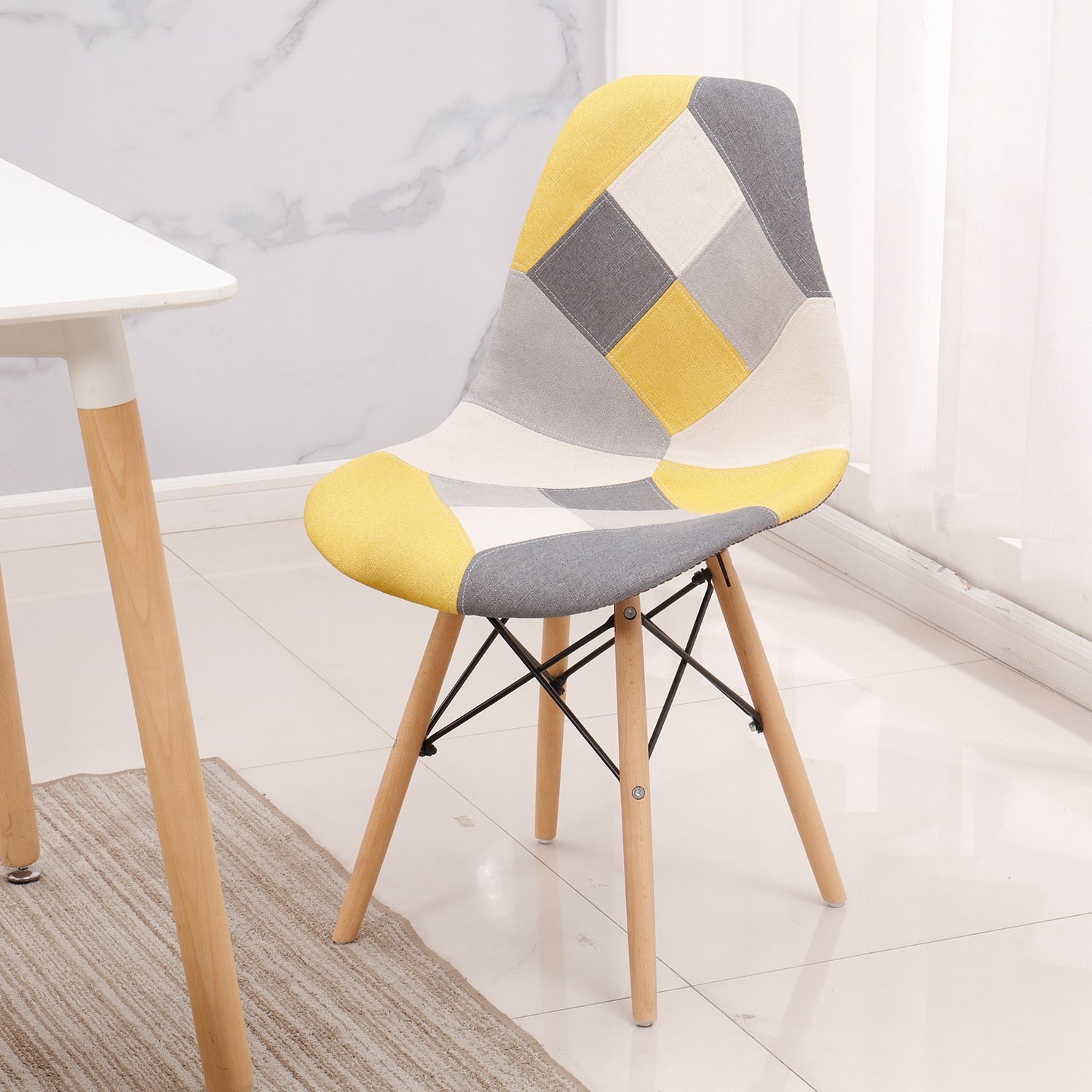 Dining Chairs Patchwork Fabric Nordic Round Esszimmerstühle Metal Bracket Chairs Sets