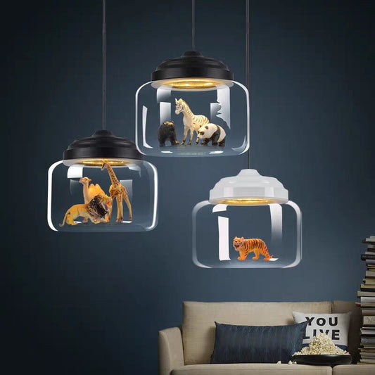 Children's Room Lighting Modern LED Glass Lampshade Animal Lighting Decor Pendant Lights