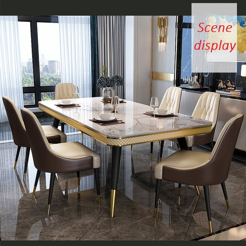 Dining Table Set Italian Luxury Design Marble Top Esstisch-Set Metal Legs Tables