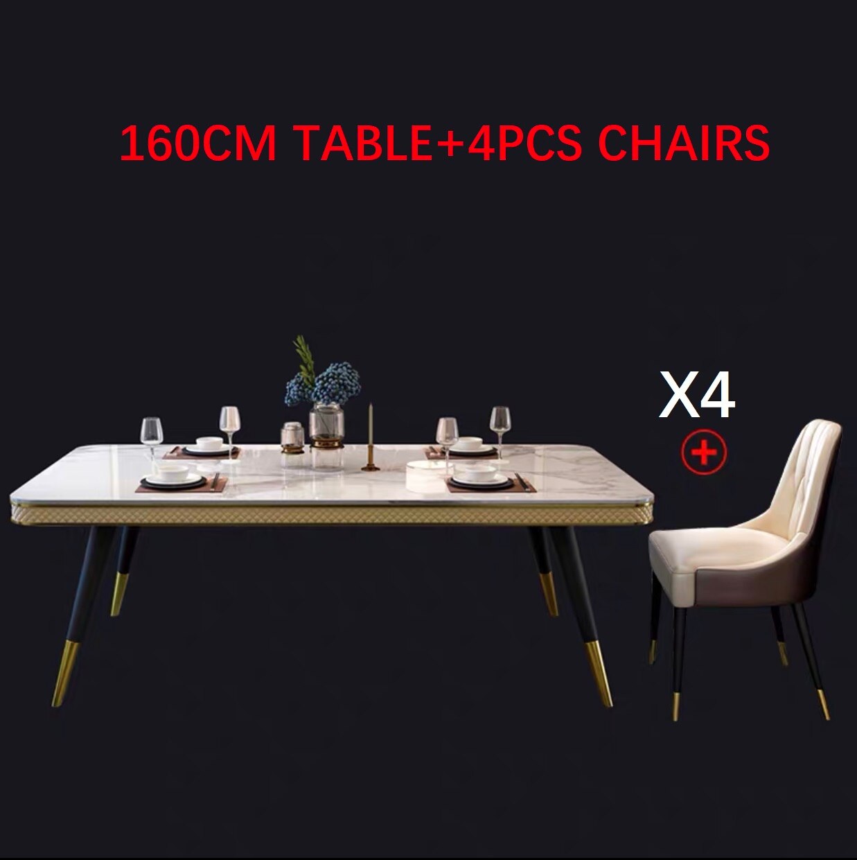 Dining Table Set Italian Luxury Design Marble Top Esstisch-Set Metal Legs Tables