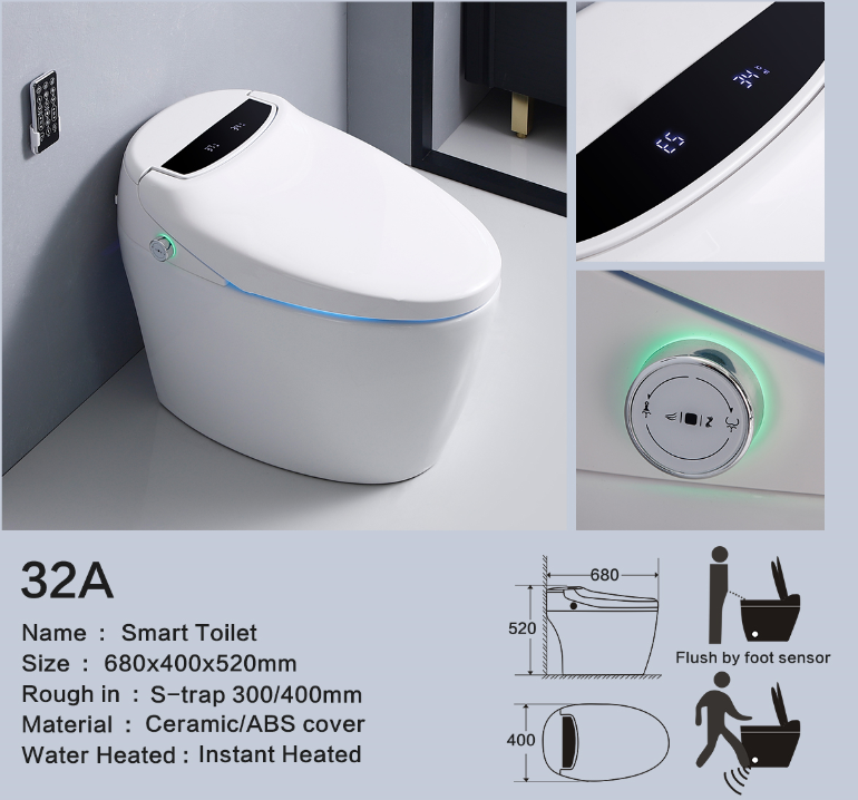 Bathroom Toilet S-trap Intelligent Floor Mounted WC Remote Controlled Smart Bidet Toilette