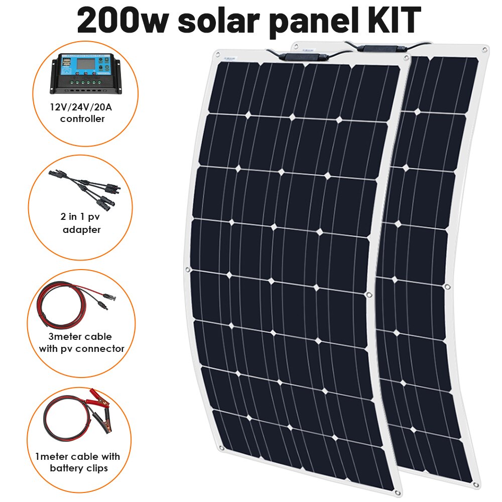 Solar Panel Complete Energy Kit Photovoltaic Flexible Set Battery Motorhome Charger