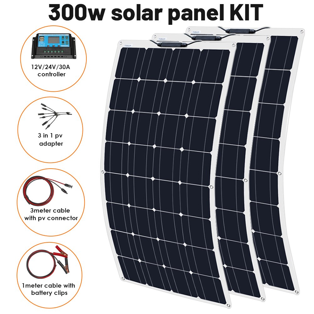 Solar Panel Complete Energy Kit Photovoltaic Flexible Set Battery Motorhome Charger