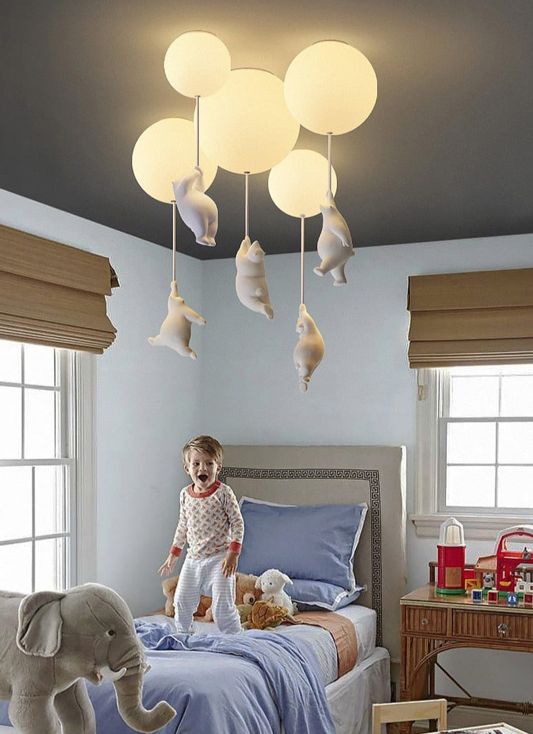 Children's Room Lighting Modern Cartoon Bear Ceiling Lights Balloon Glass Lights