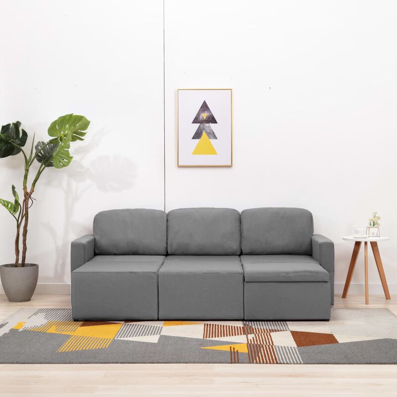 Sofa 3 Seater Modular Right Angle Cushion SofaBed Light Gray Sofas