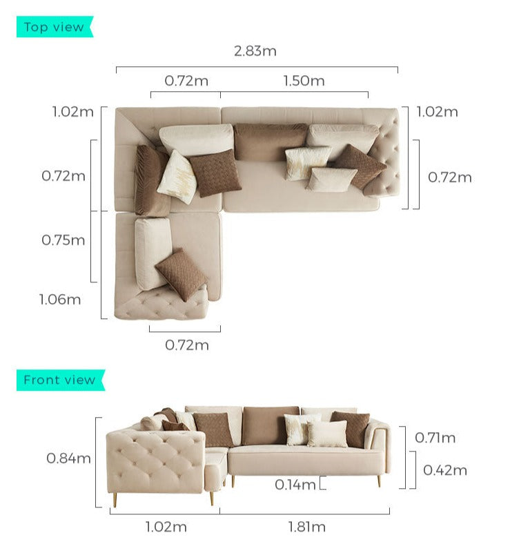 L Shaped Sofa Modern Velvet Tufted Sofas Fall Winter's Home Luxury Design