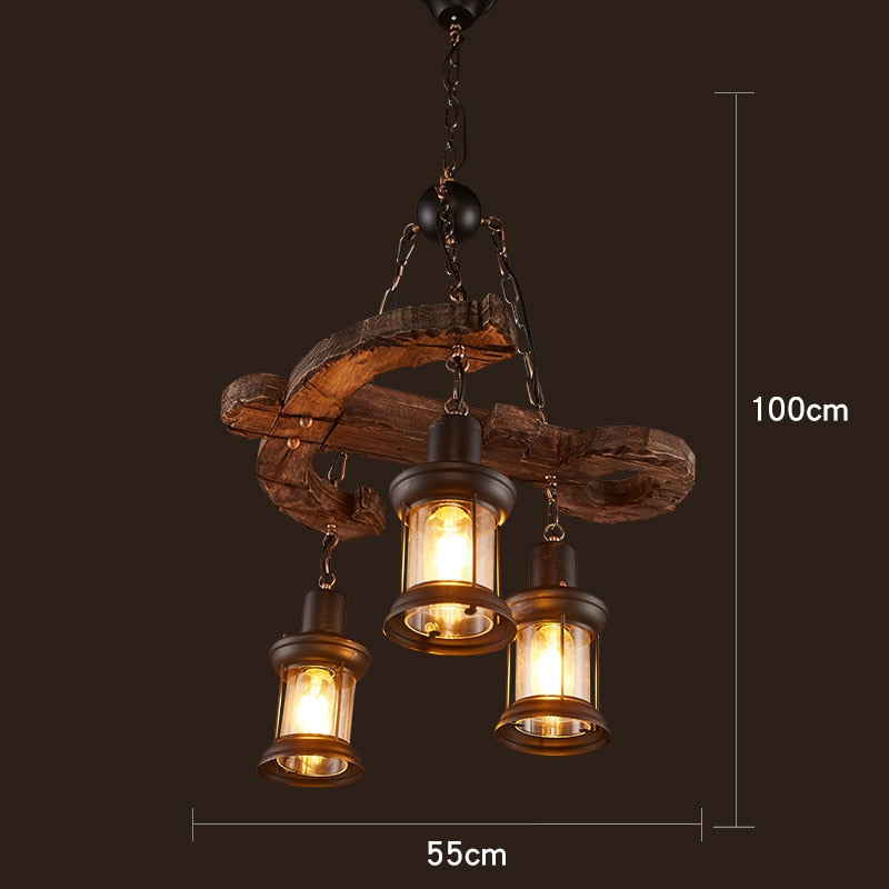 Pendant Light Antique Industrial Retro Wood E27 LED Ceiling Chandelier Wood Pendant Lights