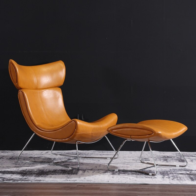 Wing Chair Fiberglass Leather Sessel Modern Lounge Leisure Wing Chairs