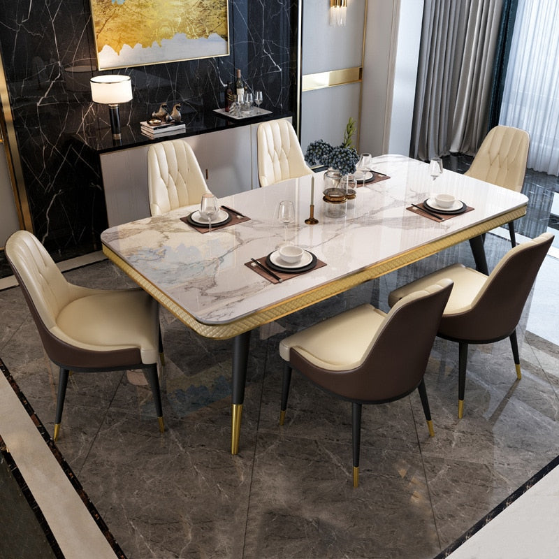 Dining Table Set Italian Luxury Design Marble Top Esstisch-Set Metal Legs Tables