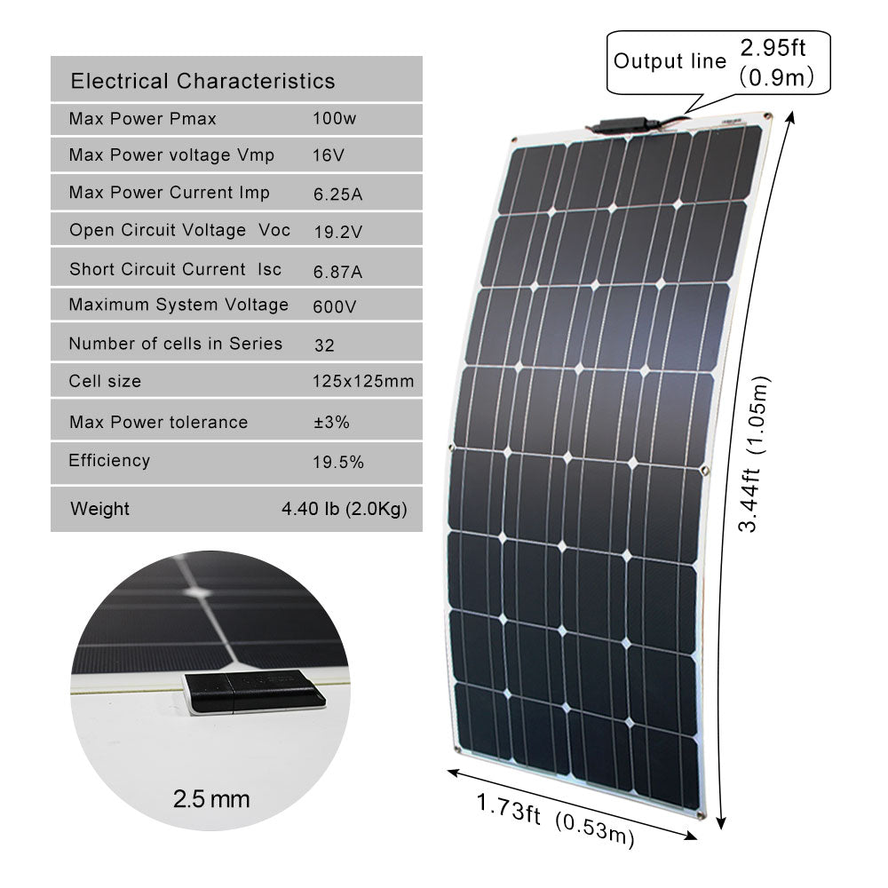 Solar Panel Complete Energy Kit Photovoltaic Flexible Set Battery Motorhome Charger