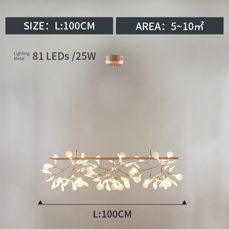 Chandelier Firefly LED Light Stylish Tree Branch Metal Round Living Room Lights Chandeliers