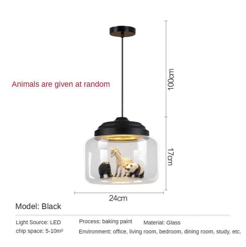 Children's Room Lighting Modern LED Glass Lampshade Animal Lighting Decor Pendant Lights