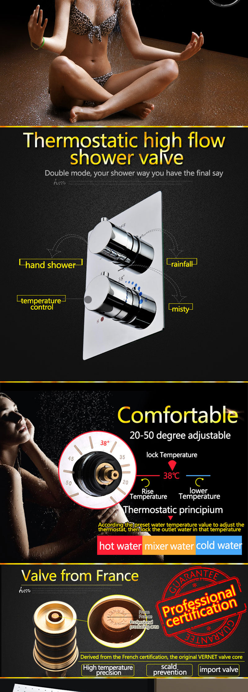 Shower Systems LED Shower Faucet Duscharmatur Sanitärkeramik LED Duschkopf Temperatur mit Licht