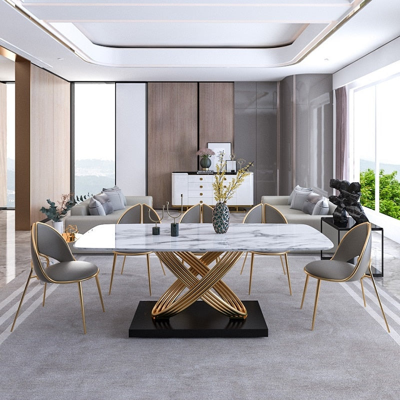 Dining Table Set Light Luxury Stainless Steel Marble Esstisch-Set Golden Dinning Table Sets