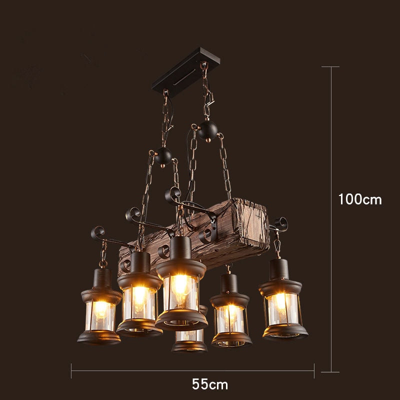 Pendant Light Antique Industrial Retro Wood E27 LED Ceiling Chandelier Wood Pendant Lights