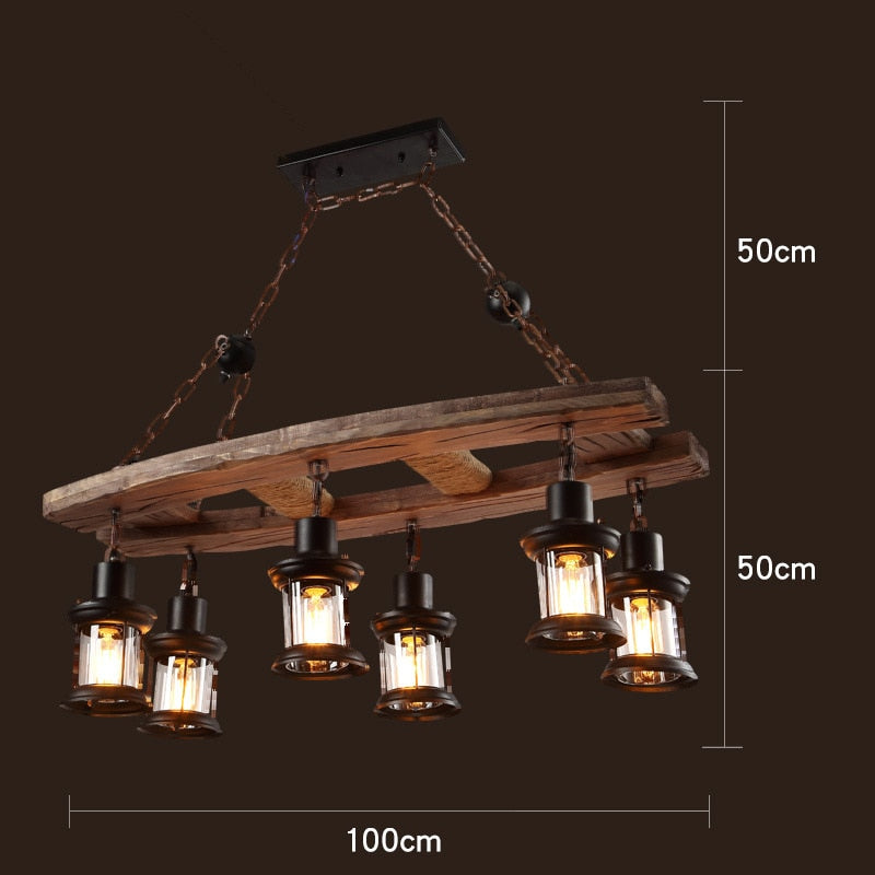 Pendant Light Antique Industrial Retro Wood E27 LED Ceiling Chandelier Wood Pendant Lights